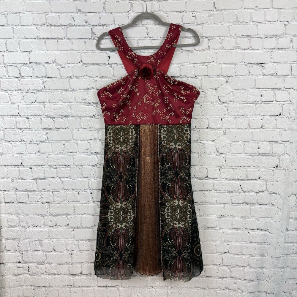 VTG Anac by Kimi Paisley Halter Cocktail Dress XL Mesh Whimsical Fairycore Y2K